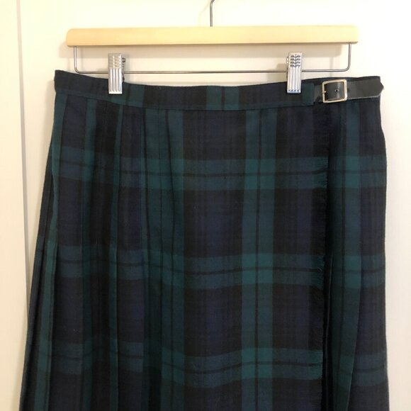 Vintage Pleated Girls Green Blue Tartan Wrap Skirt Punk Academia Cottagecore - Picture 2 of 11
